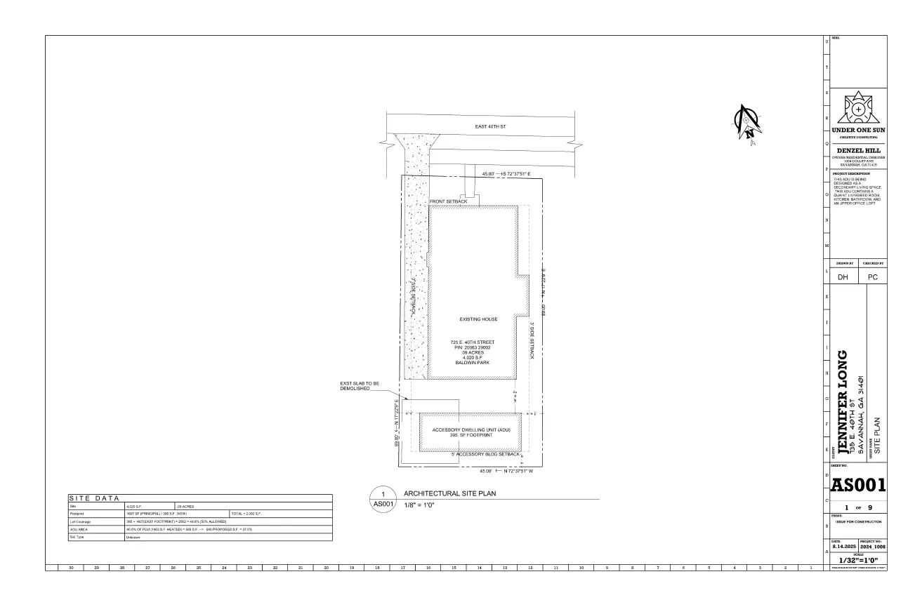Jlong ADU site plan — Under One Sun residential design