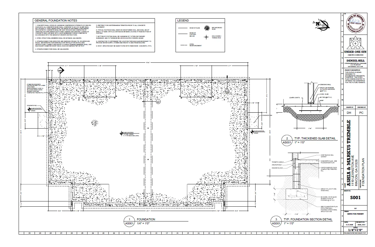 Tremble Duplex foundation drawing — Under One Sun residential design